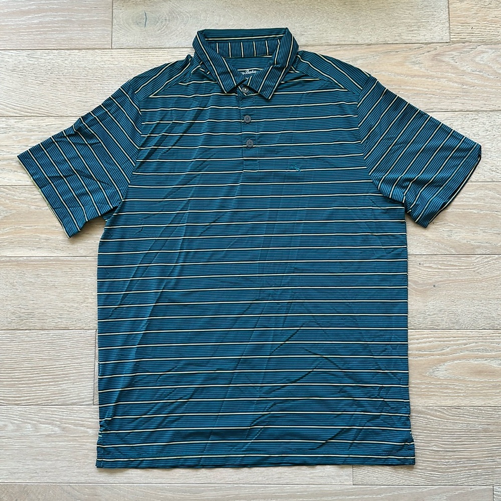 Men's Tommy Bahama IslandZone Striped Polo Shirt - Teal, Blue, Yellow Size Small